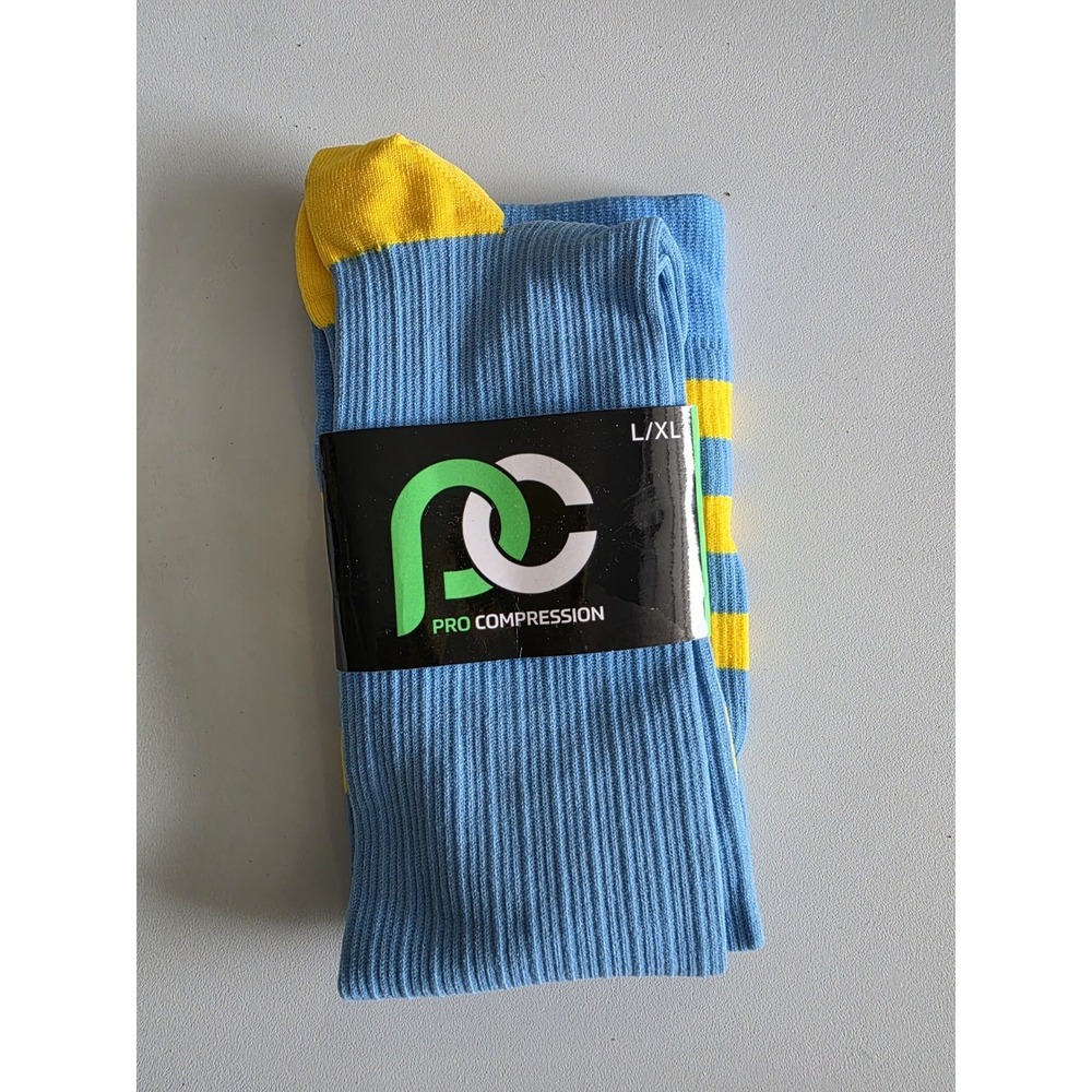 Pro Compression Paradise Blue With Yellow Stripe L/XL Marathon Knee High Sock